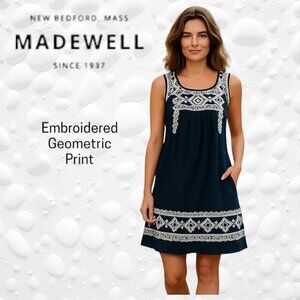 MADEWELL 1937 Women's Embroidered Geometric Print Sleeveless Dress M